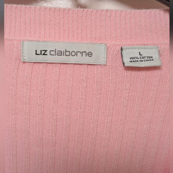 Liz Claiborne Pink Ribbed Cotton Henley Sweater L Soft Girl Romantic Coquette - Picture 7 of 7